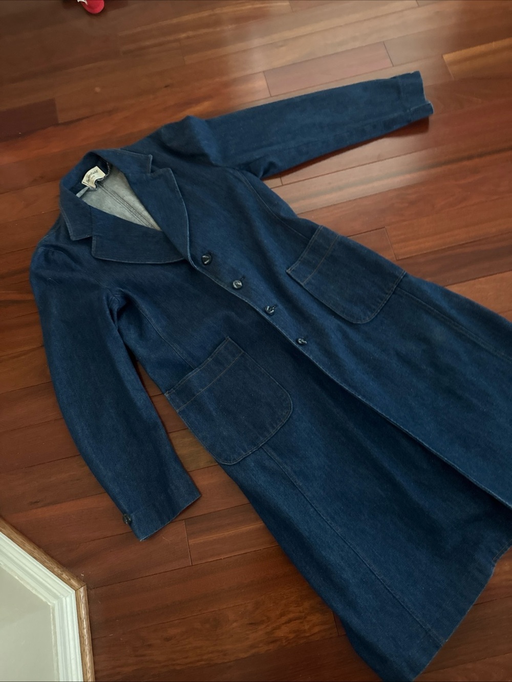 70's Vintage Sedgefield Denim Blue Jean 42R (L) USA Made Full Length Trench Coat - Picture 3 of 10
